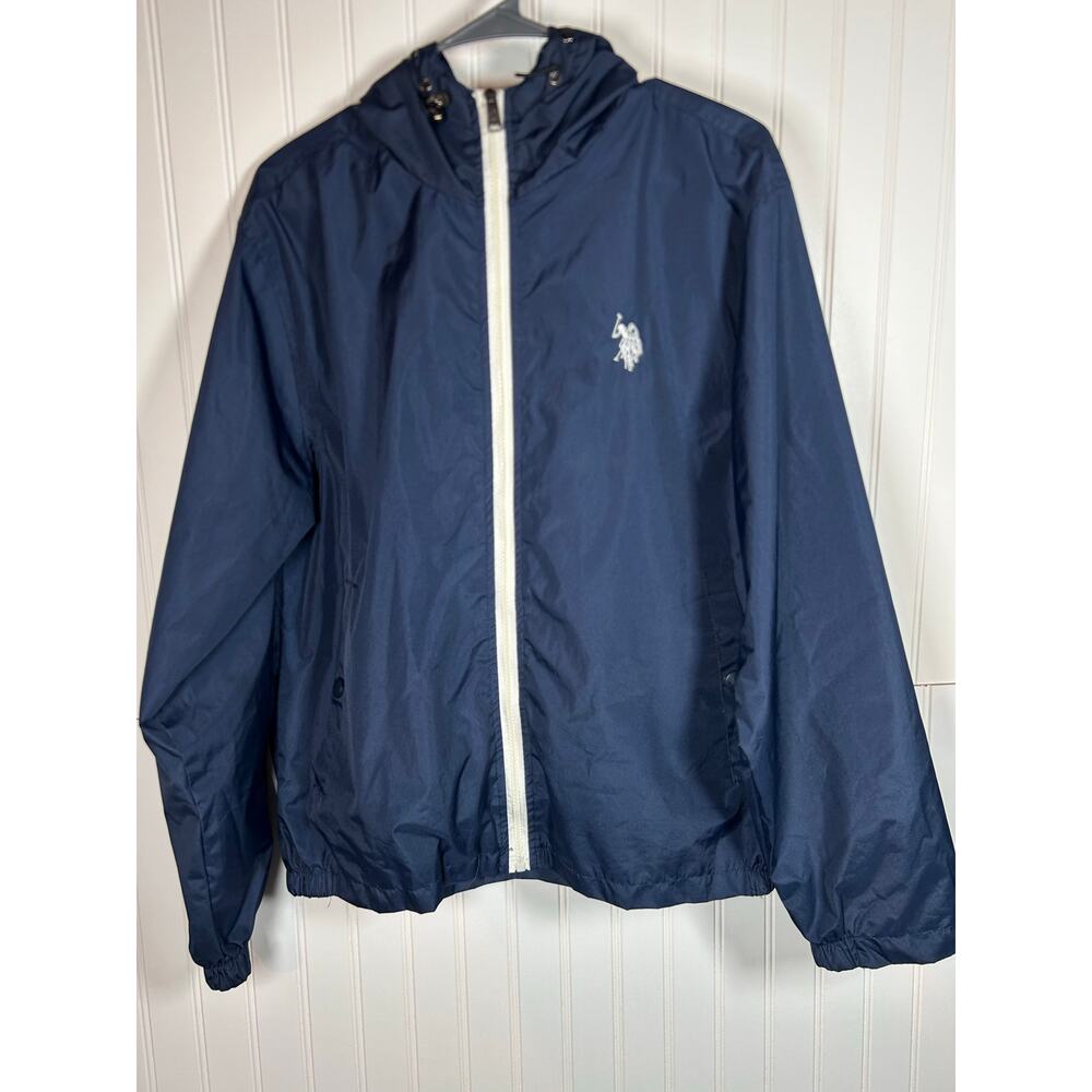 U.S. Polo HOODED Windbreaker Jacket Full Zip Navy Blue, Size S VTG
